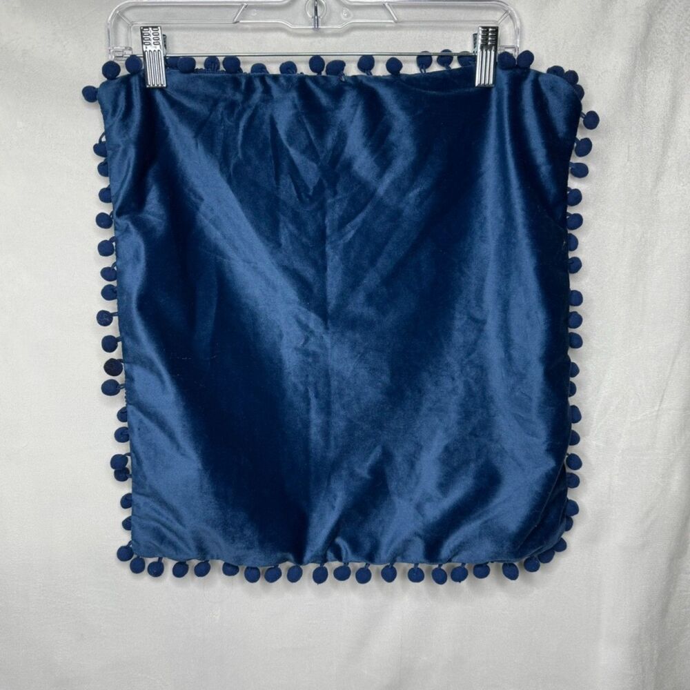 Navy Blue Pom Pom Velvet Pillow Cover